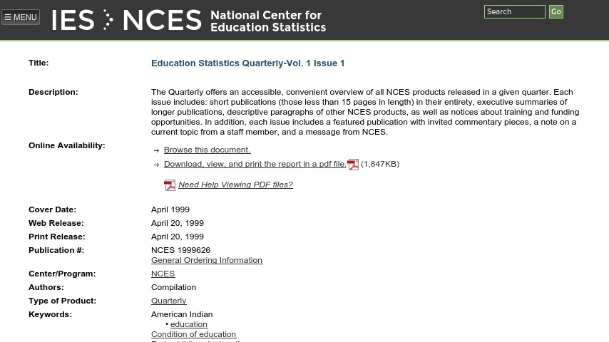 Nces Releases Condition Of Education >> Education Statistics Quarterly Spring 1999 Issue Curriki Nces Releases Condition Of Education >> Education Statistics Quarterly Spring 1999 Issue Curriki