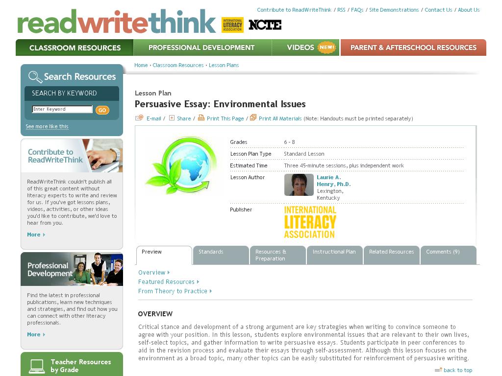 Persuasive Essay Environmental Issues Curriki Httpwwwreadwritethinkorgclassroomresourceslessonplanspersuasive Essayenvironmentalissueshtml